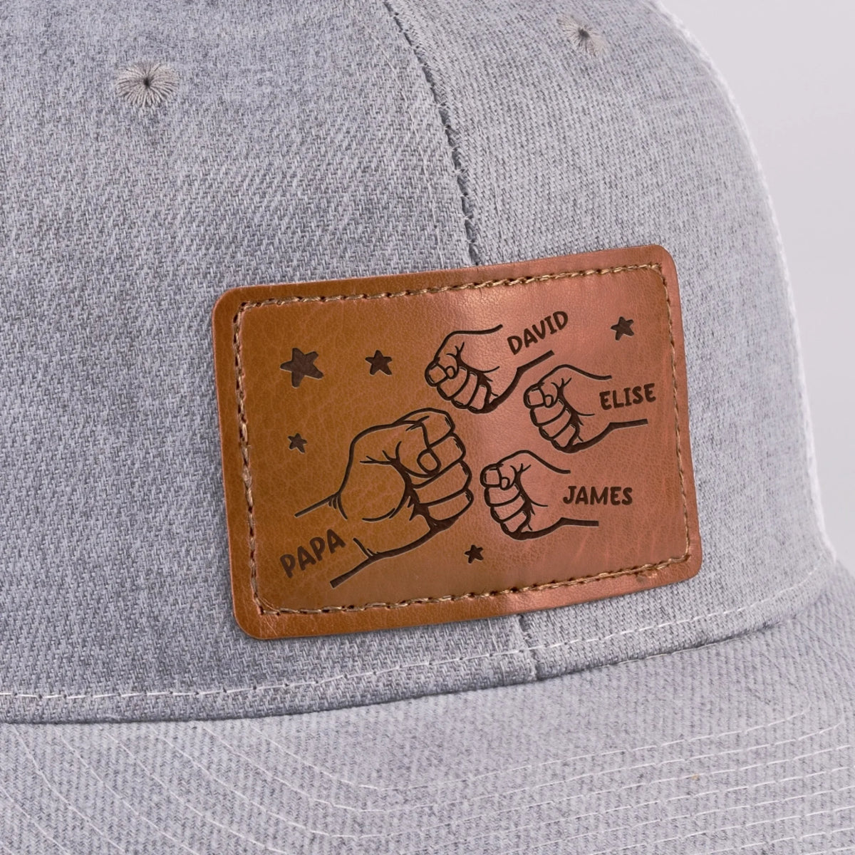 All In With Papa - Family Personalized Custom Leather Patch Hat - Father's Day, Gift For Dad, Grandpa