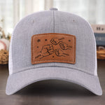 All In With Papa - Family Personalized Custom Leather Patch Hat - Father's Day, Gift For Dad, Grandpa