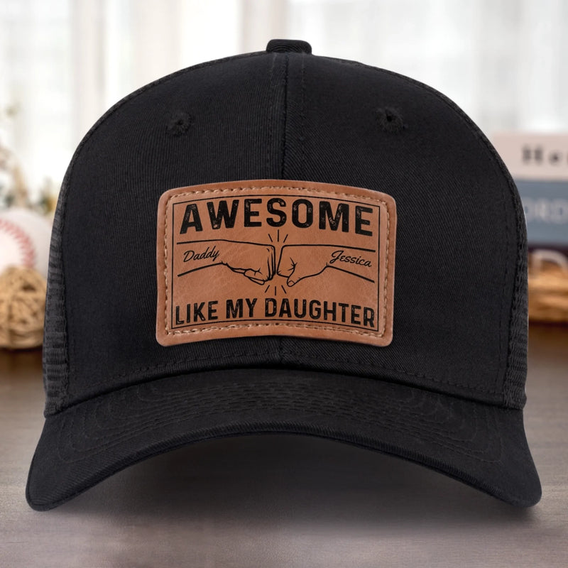 Tiny Hands, Big Love - Family Personalized Custom Leather Patch Hat - Father's Day, Gift For Dad, Daughter