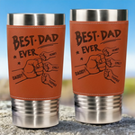From Tiny Fingers To Forever Memories - Family Personalized Custom Printed Leather Tumbler - Father's Day, Gift For Dad, Grandpa