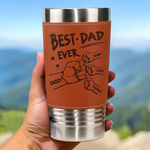 From Tiny Fingers To Forever Memories - Family Personalized Custom Printed Leather Tumbler - Father's Day, Gift For Dad, Grandpa