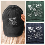 Hands Down, World's Best Dad - Family Personalized Custom Vintage Washed Denim Baseball Cap - Father's Day, Gift For Dad, Grandpa, Family Members