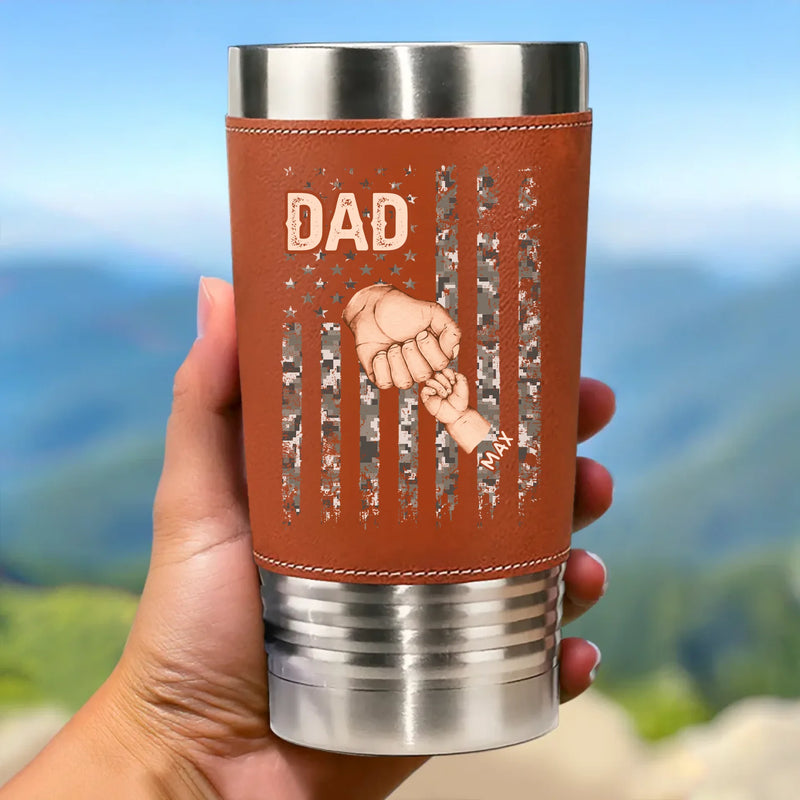 The Hand That Guides Us - Family Personalized Custom Printed Leather Tumbler - Father's Day, Gift For Dad, Grandpa, Family Members