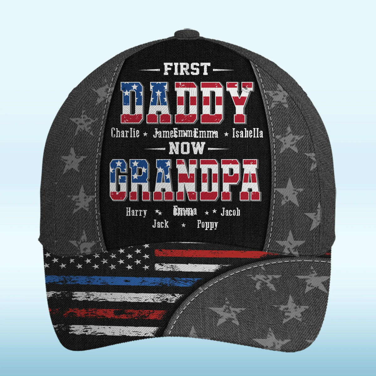 First Dad, Now Grandpa - Family Personalized Custom Hat, All Over Print Classic Cap - Father's Day, Gift For Dad, Grandpa