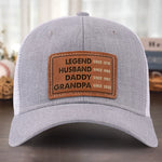 The Man, The Myth, The Generational Icon - Family Personalized Custom Leather Patch Hat - Father's Day, Gift For Husband, Dad, Grandpa