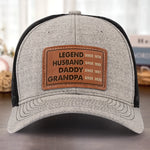 The Man, The Myth, The Generational Icon - Family Personalized Custom Leather Patch Hat - Father's Day, Gift For Husband, Dad, Grandpa