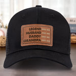 The Man, The Myth, The Generational Icon - Family Personalized Custom Leather Patch Hat - Father's Day, Gift For Husband, Dad, Grandpa