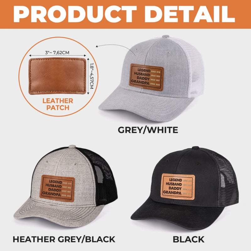 The Man, The Myth, The Generational Icon - Family Personalized Custom Leather Patch Hat - Father's Day, Gift For Dad, Grandpa