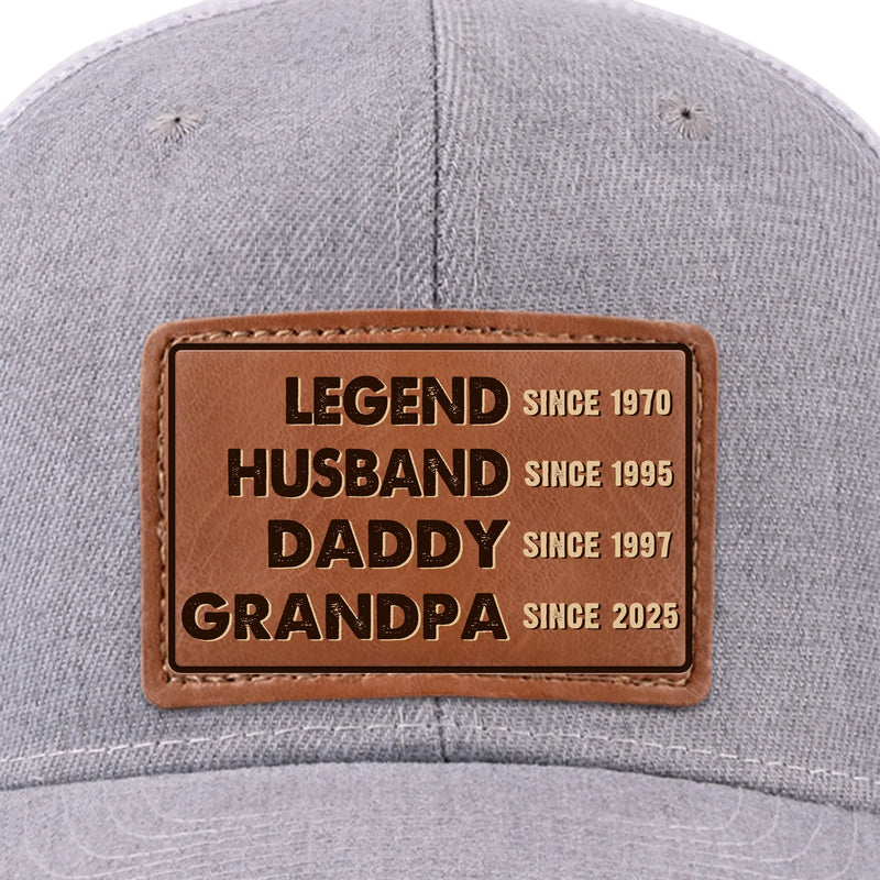 The Man, The Myth, The Generational Icon - Family Personalized Custom Leather Patch Hat - Father's Day, Gift For Dad, Grandpa