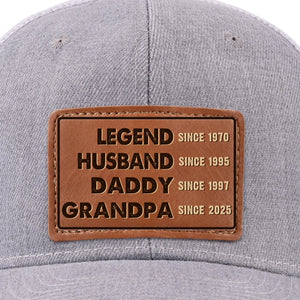 The Man, The Myth, The Generational Icon - Family Personalized Custom Leather Patch Hat - Father's Day, Gift For Dad, Grandpa
