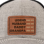 The Man, The Myth, The Generational Icon - Family Personalized Custom Leather Patch Hat - Father's Day, Gift For Husband, Dad, Grandpa