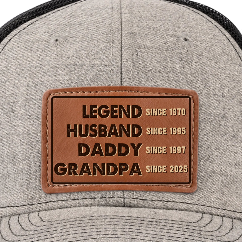 The Man, The Myth, The Generational Icon - Family Personalized Custom Leather Patch Hat - Father's Day, Gift For Dad, Grandpa