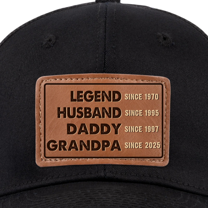 The Man, The Myth, The Generational Icon - Family Personalized Custom Leather Patch Hat - Father's Day, Gift For Dad, Grandpa