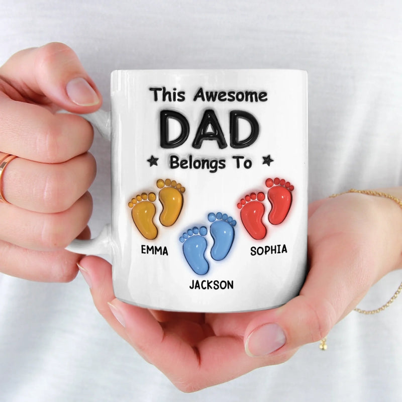 Walking Through Life With Dad - Family Personalized Custom 3D Inflated Effect Printed Mug - Father's Day, Gift For Dad, Grandpa