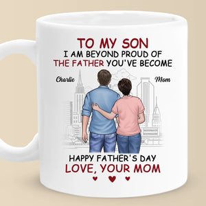 My Son, My Hero, Their Father - Family Personalized Custom Mug - Father's Day, Gift For Son