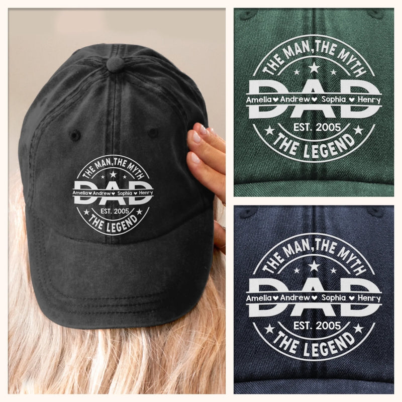 Always Dad Forever Proud - Family Personalized Custom Vintage Washed Denim Baseball Cap - Father's Day, Gift For Dad, Grandpa