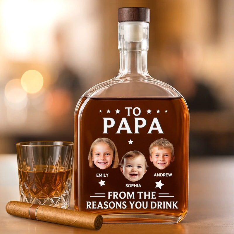 Custom Photo Because We Make Life Interesting - Family Personalized Custom Whiskey Bottle - Father's Day, Gift For Dad, Grandpa
