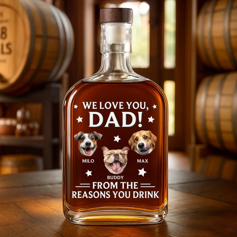 Custom Photo Dad Fuel Courtesy Of Your Pack - Dog & Cat Personalized Custom Whiskey Bottle - Father's Day,  Gift For Dad, Pet Owners, Pet Lovers
