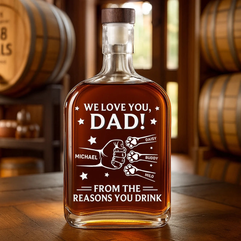 Paws Down, You’re The Best - Dog & Cat Personalized Custom Whiskey Bottle - Father's Day,  Gift For Dad, Pet Owners, Pet Lovers