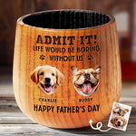 Custom Photo Dog Dad Vibes Only - Dog & Cat Personalized Custom Wooden Whiskey Glass - Father's Day, Gift For Dad, Dog Lovers
