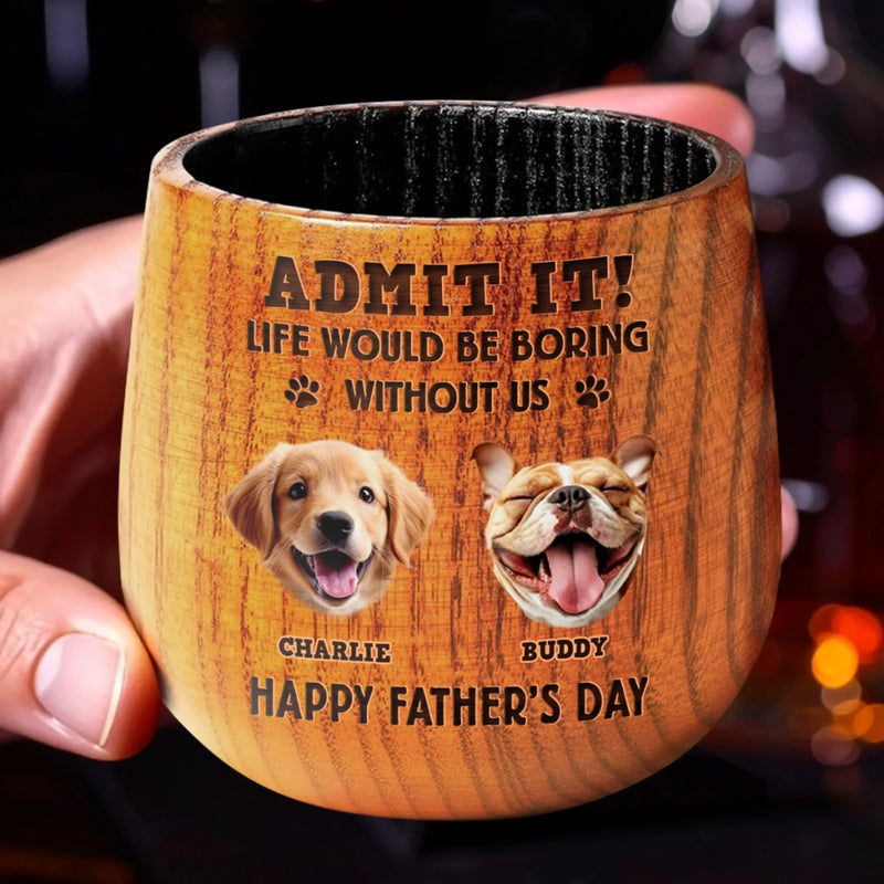 Custom Photo Dog Dad Vibes Only - Dog & Cat Personalized Custom Wooden Whiskey Glass - Father's Day, Gift For Pet Owners, Pet Lovers