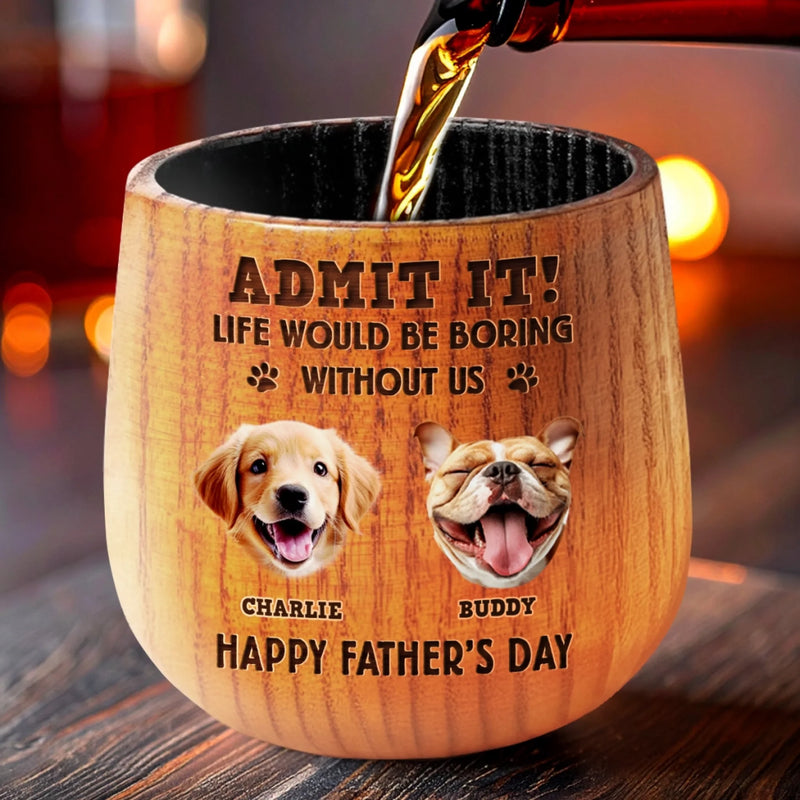 Custom Photo Dog Dad Vibes Only - Dog & Cat Personalized Custom Wooden Whiskey Glass - Father's Day, Gift For Pet Owners, Pet Lovers
