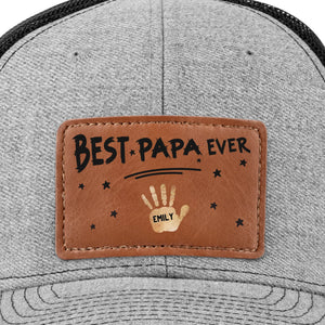 Best Dad Ever, Stamped With Love - Family Personalized Custom Leather Patch Hat - Father's Day, Gift For Dad, Grandpa