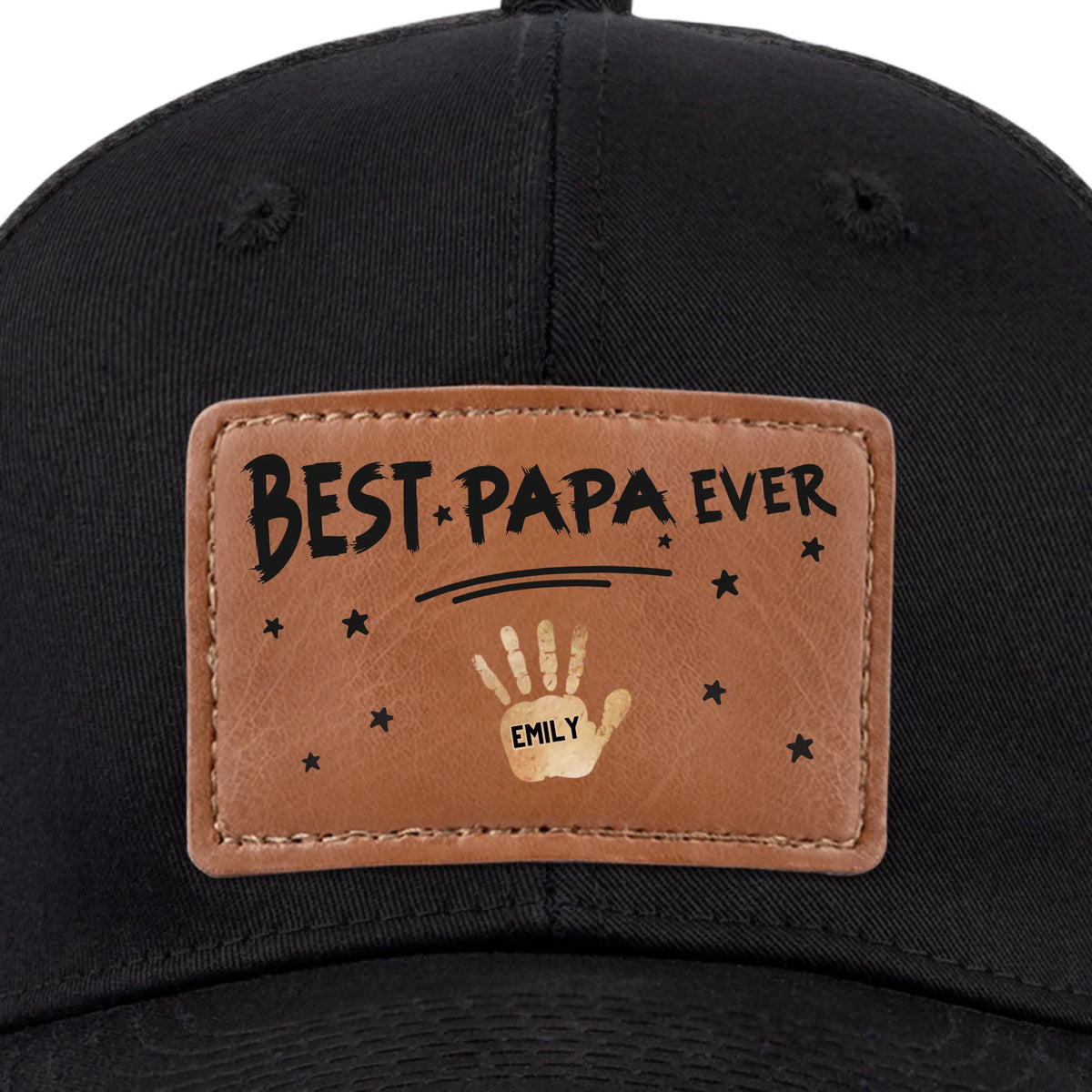 Best Dad Ever, Stamped With Love - Family Personalized Custom Leather Patch Hat - Father's Day, Gift For Dad, Grandpa