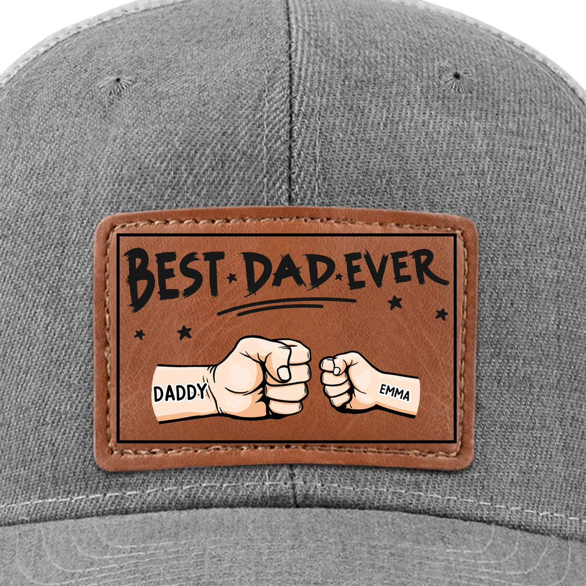 Best Papa Ever - Family Personalized Custom Leather Patch Hat - Gift For Dad, Grandpa
