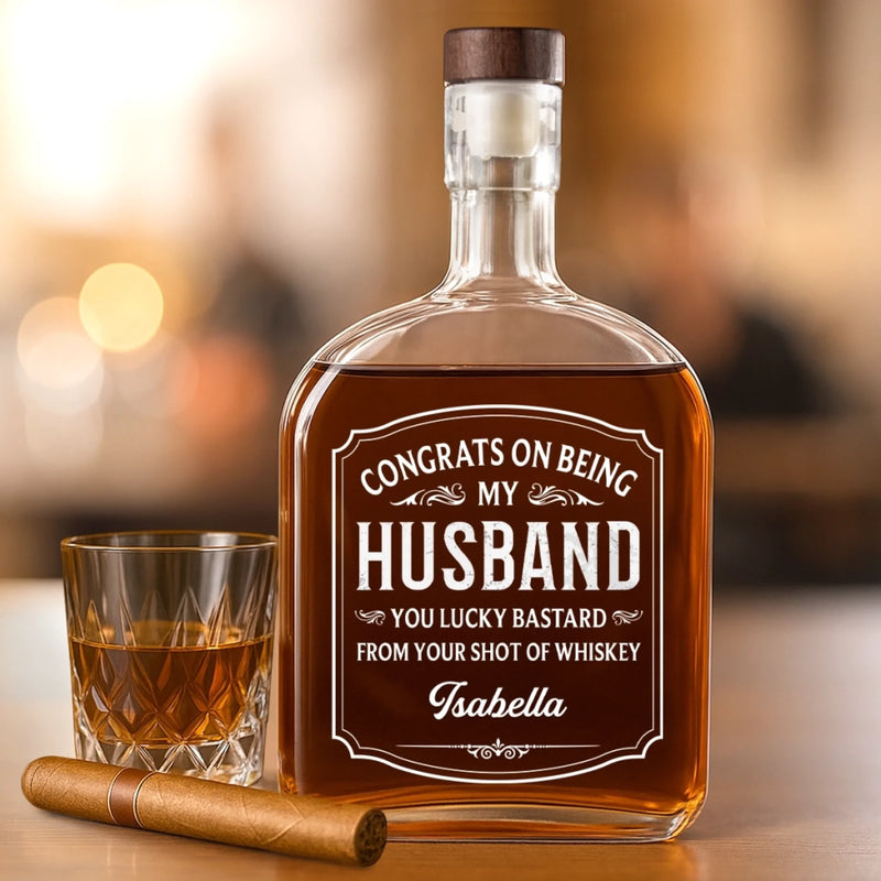 Cheers To My Amazing Husband - Couple Personalized Custom Whiskey Bottle - Gift For Husband Wife, Anniversary