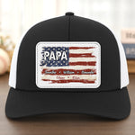 Family First Always - Family Personalized Custom Leather Patch Mesh Cap - Father's Day, Gift For Dad, Grandpa
