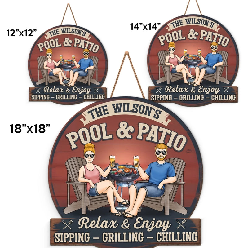 Cold Drinks, Hot Grill - Couple Personalized Custom Home Decor Wood Sign - Gift For Husband Wife, Anniversary