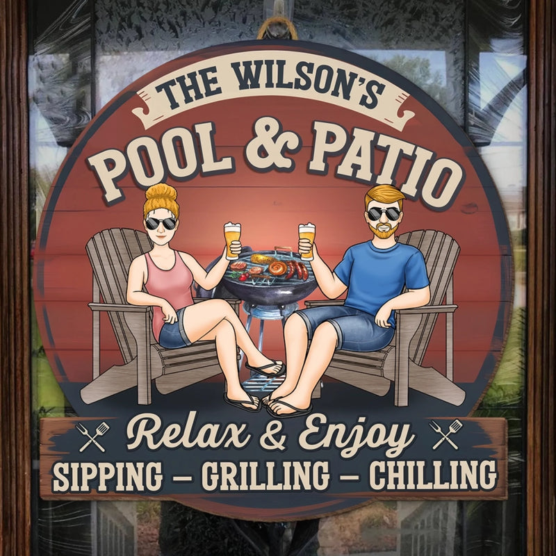 Cold Drinks, Hot Grill - Couple Personalized Custom Home Decor Wood Sign - Gift For Husband Wife, Anniversary