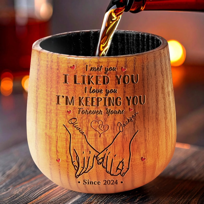 Just Us, Side By Side - Couple Personalized Custom Wooden Whiskey Glass - Gift For Husband Wife, Anniversary