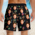 Custom Photo Tropical Party - Family Personalized Custom Tropical Hawaiian Aloha Men Beach Shorts - Summer Vacation Gift For Family