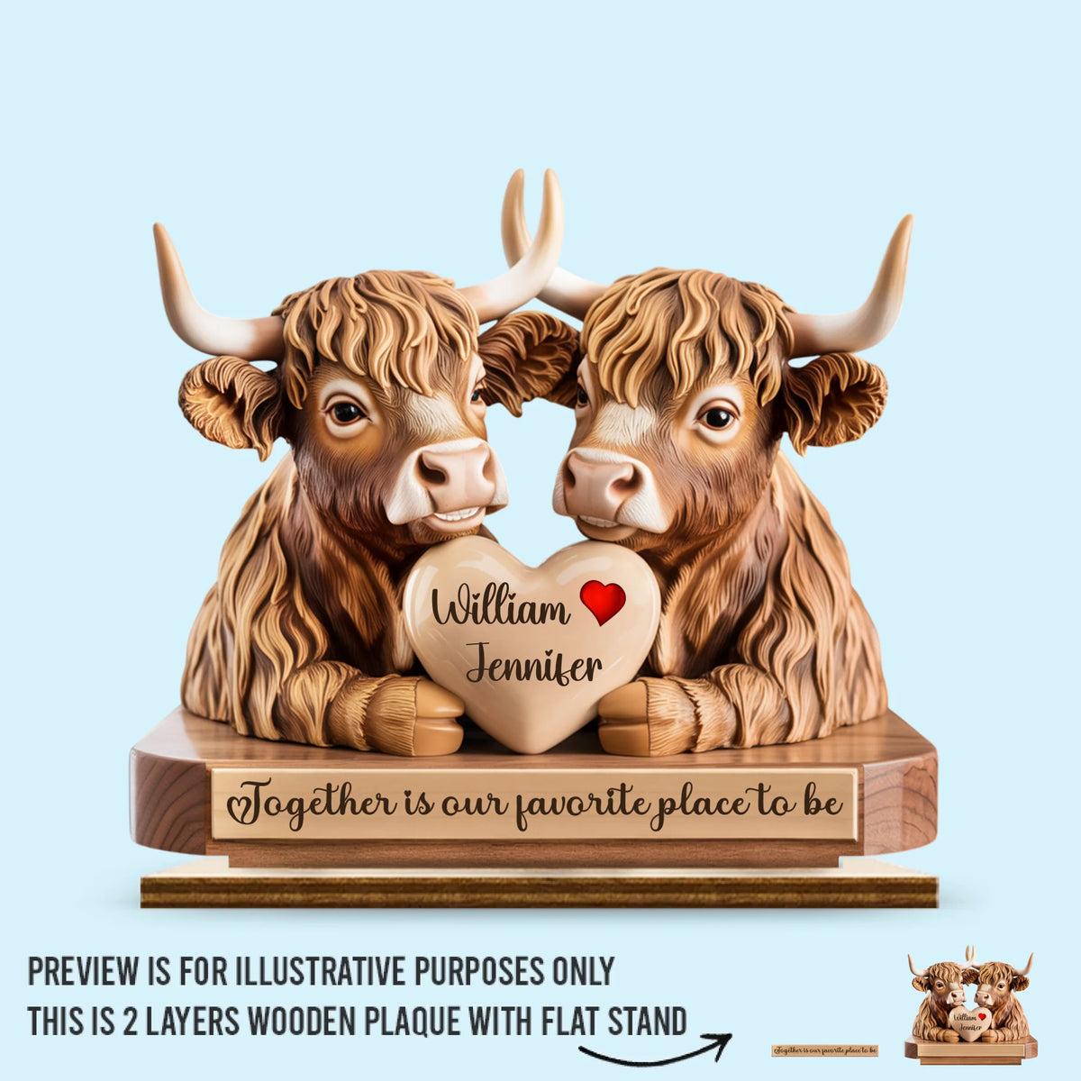 Together Is Our Favorite Place To Be - Couple Personalized Custom Shaped 2-Layered Wooden Plaque With Flat Stand - House Warming Gift For Husband Wife, Anniversary