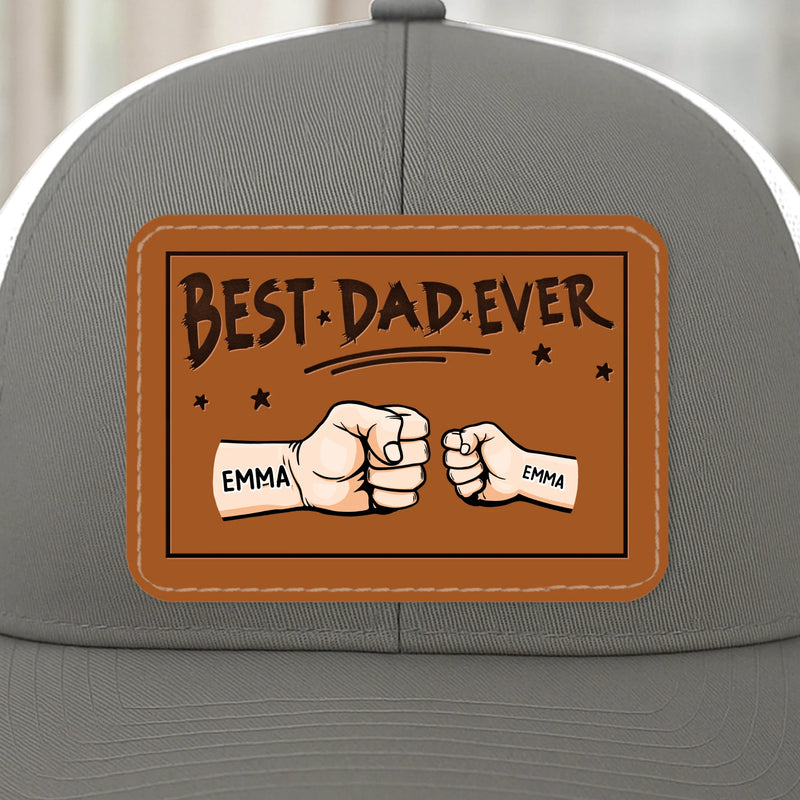 In Papa’s Grip, We Feel Safe - Family Personalized Custom Leather Patch Snapback - Father's Day, Gift For Dad, Grandpa
