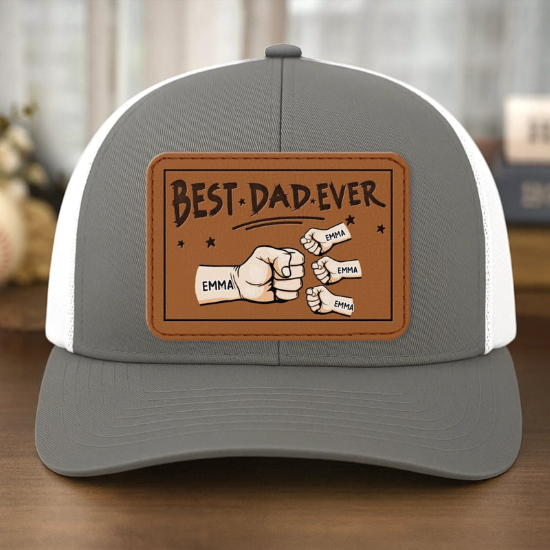 In Papa’s Grip, We Feel Safe - Family Personalized Custom Leather Patch Snapback - Father's Day, Gift For Dad, Grandpa