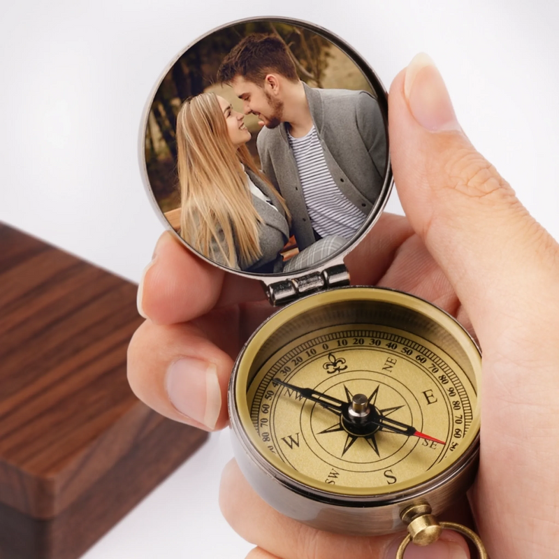 Custom Photo Your Smile Is My Favorite Destination - Couple Personalized Custom Compass - Gift For Husband Wife, Anniversary