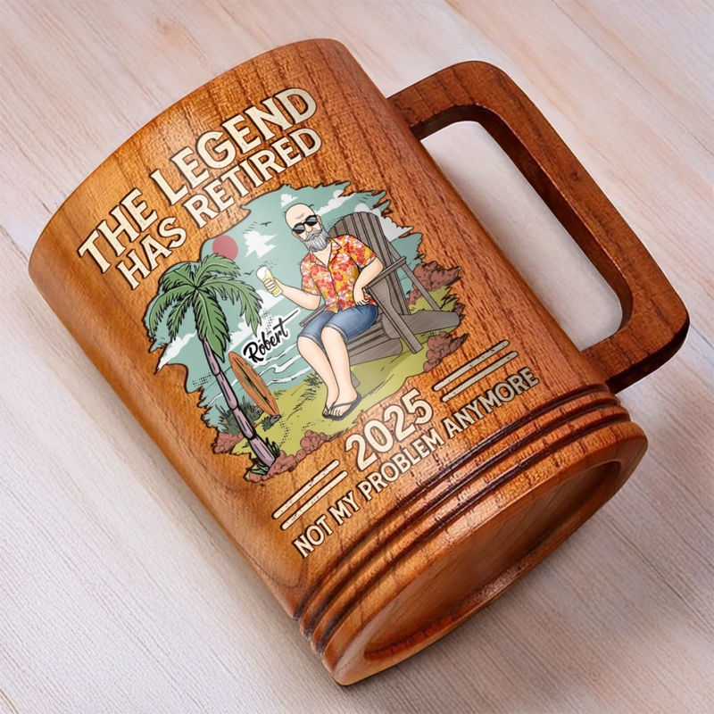 The Legend Has Retried - Personalized Custom Wooden Mug - Appreciation, Retirement Gift For Coworkers, Work Friends, Colleagues