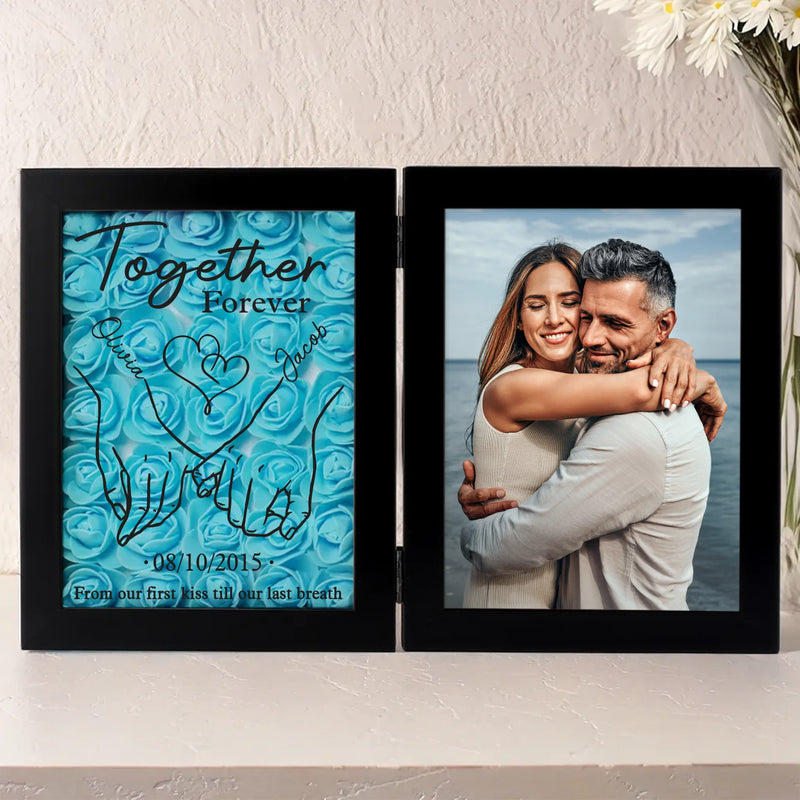 Custom Photo Together Forever - Couple Personalized Custom Double Frame Flower Shadow Box - Gift For Husband Wife, Anniversary