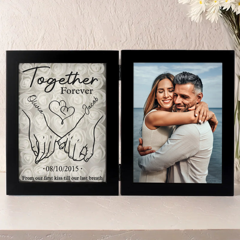 Custom Photo Together Forever - Couple Personalized Custom Double Frame Flower Shadow Box - Gift For Husband Wife, Anniversary