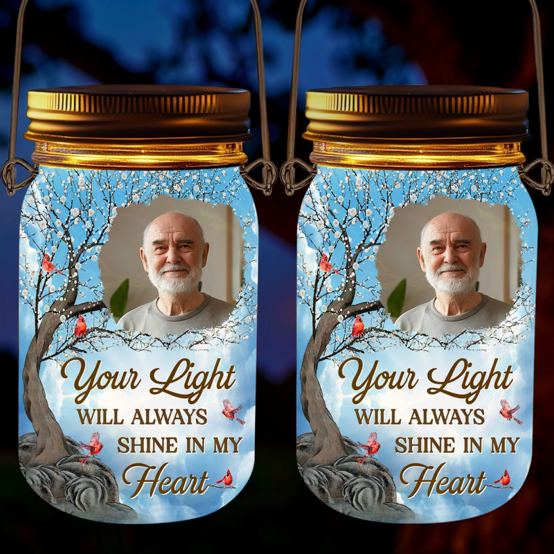 Custom Photo Your Memory Is My Keepsake - Memorial Personalized Custom Solar Jar Lantern - Sympathy Gift For Family Members