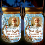 Custom Photo Your Memory Is My Keepsake - Memorial Personalized Custom Solar Jar Lantern - Sympathy Gift For Family Members