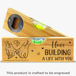 Love Built This Life - Couple Personalized Custom Engraved Wooden Bottle Opener With Built-in Spirit Level - Gift For Couple