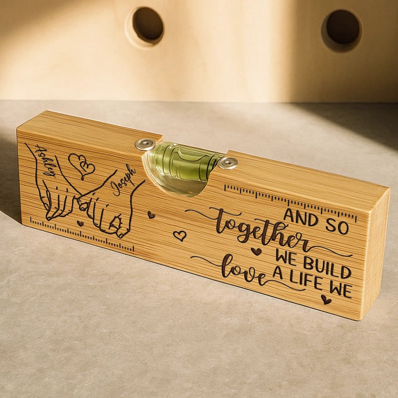 Love Built This Life - Couple Personalized Custom Engraved Wooden Bottle Opener With Built-in Spirit Level - Gift For Husband Wife, Anniversary
