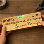 Our Love Is Always Level - Couple Personalized Custom Engraved Wooden Bottle Opener With Built-in Spirit Level - Gift For Husband, Wife