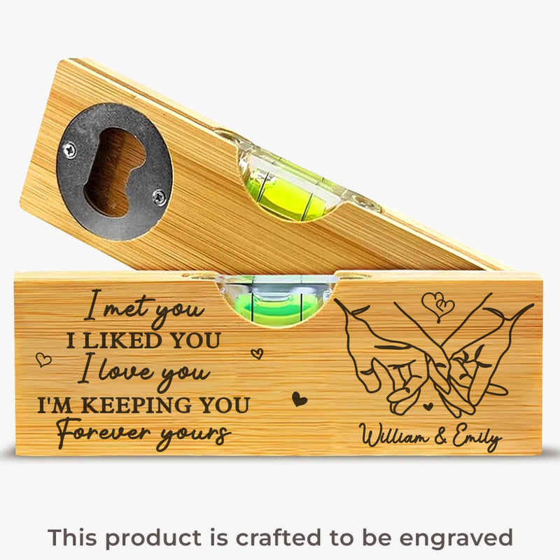 No Measure For Our Love - Couple Personalized Custom Engraved Wooden Bottle Opener With Built-in Spirit Level - Gift For Husband Wife, Anniversary