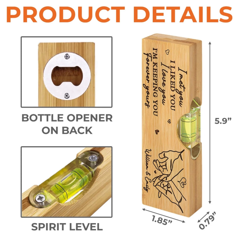 No Measure For Our Love - Couple Personalized Custom Engraved Wooden Bottle Opener With Built-in Spirit Level - Gift For Husband Wife, Anniversary