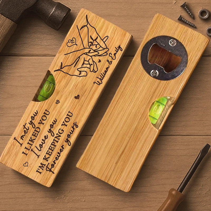 No Measure For Our Love - Couple Personalized Custom Engraved Wooden Bottle Opener With Built-in Spirit Level - Gift For Husband Wife, Anniversary